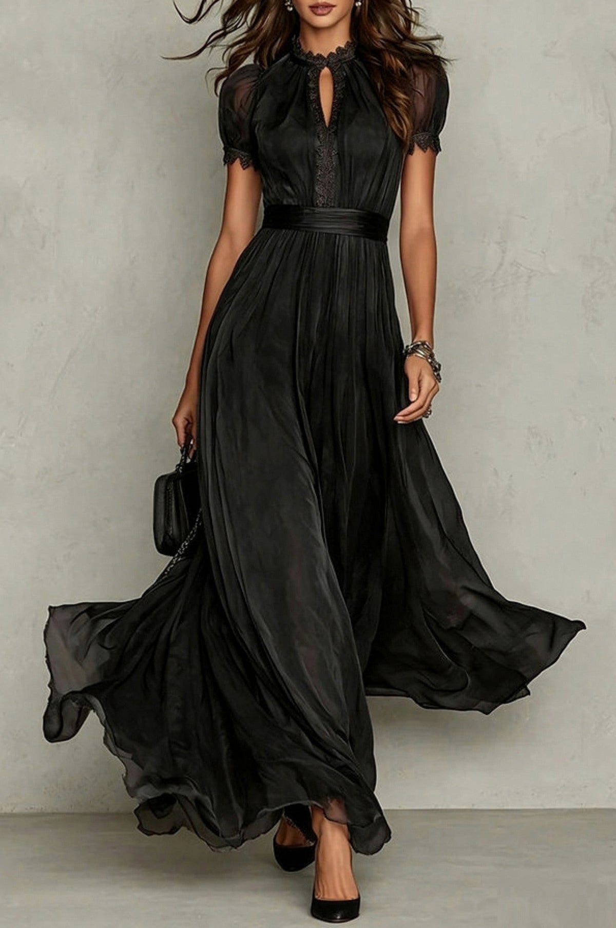 Chiffon Puff Sleeve Maxi Dress