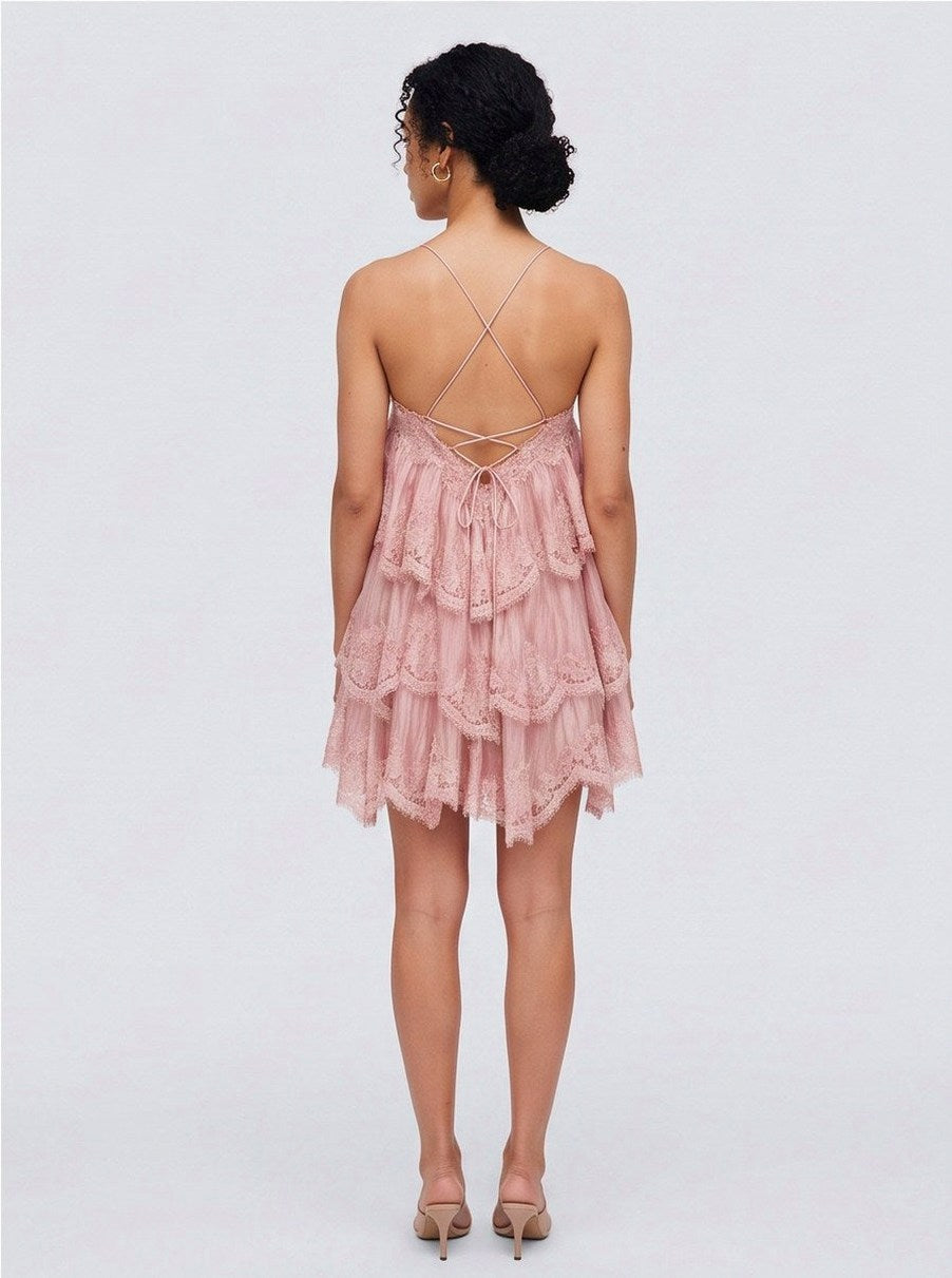 Lace Tiered Babydoll Mini Dress