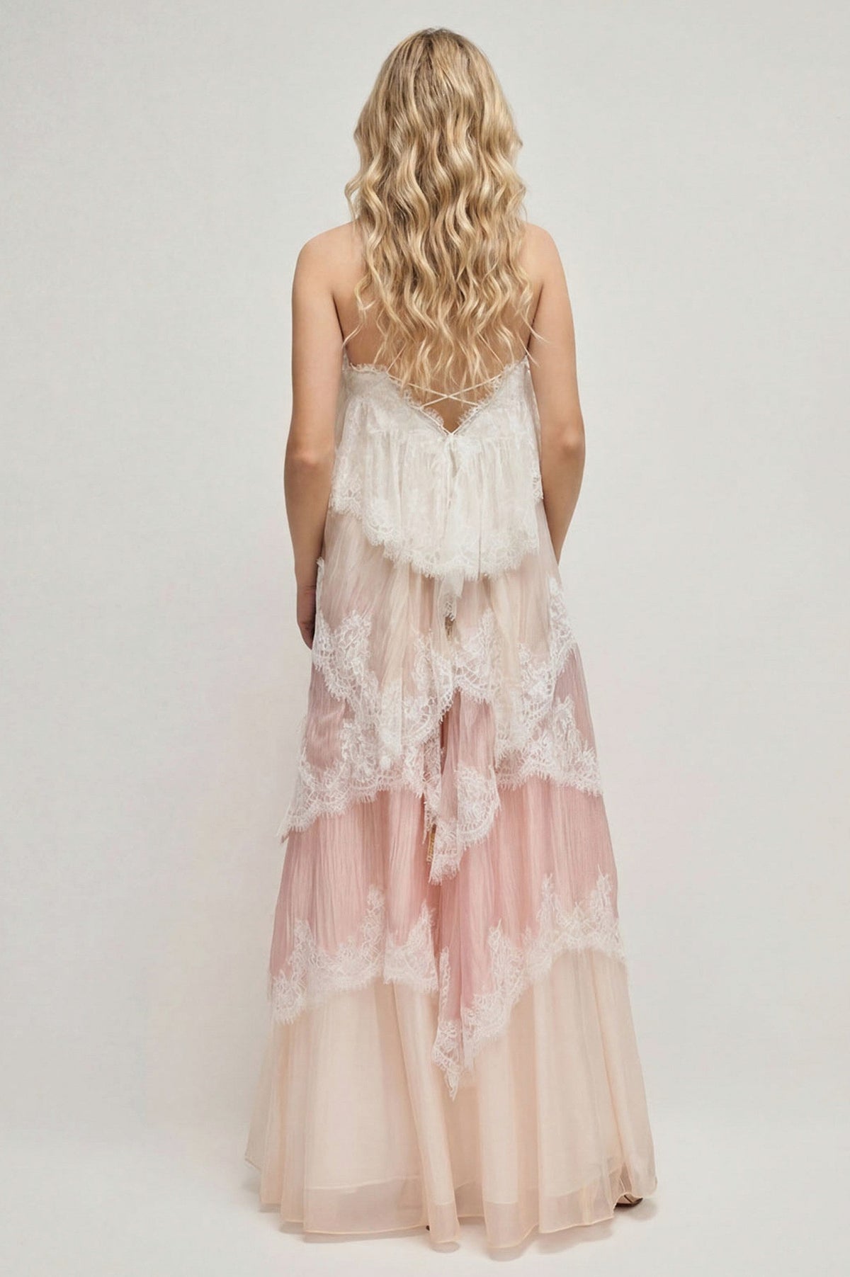 Lace Trim Tiered Maxi Dress