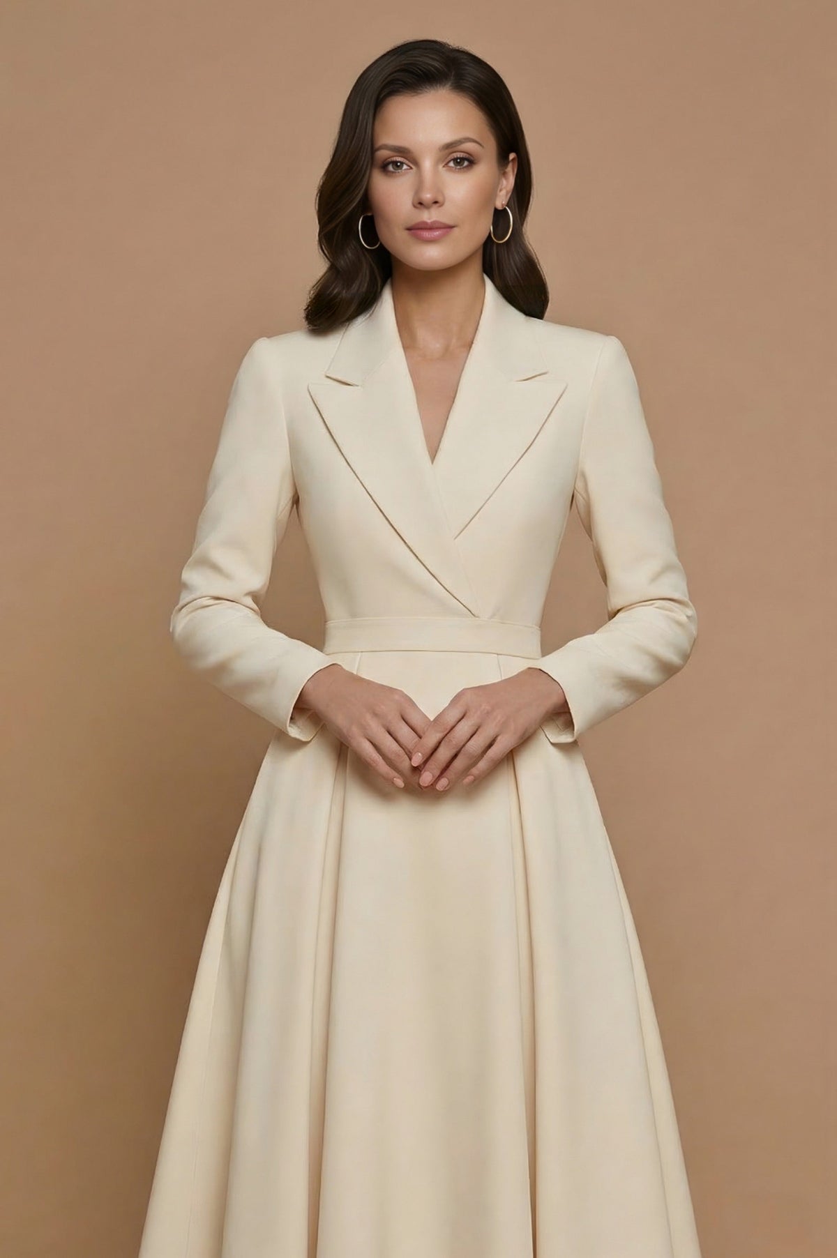 Lapel Collar Long Sleeve Midi Blazer Dress