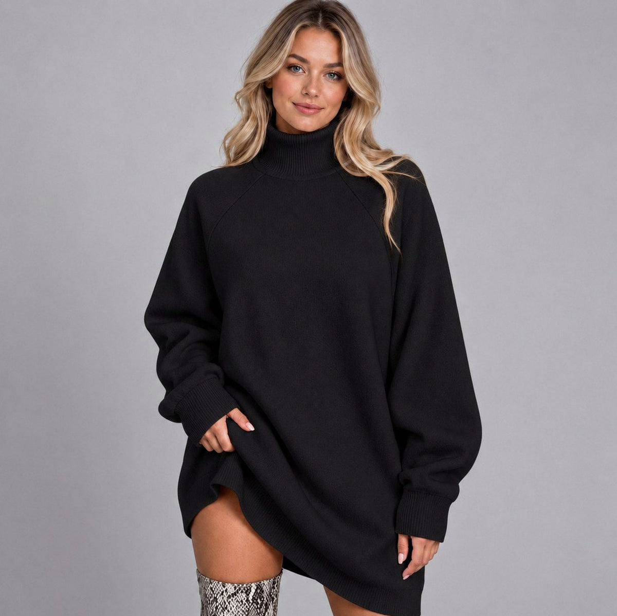 Long Sleeve Turtleneck Oversized Mini Sweater Dress