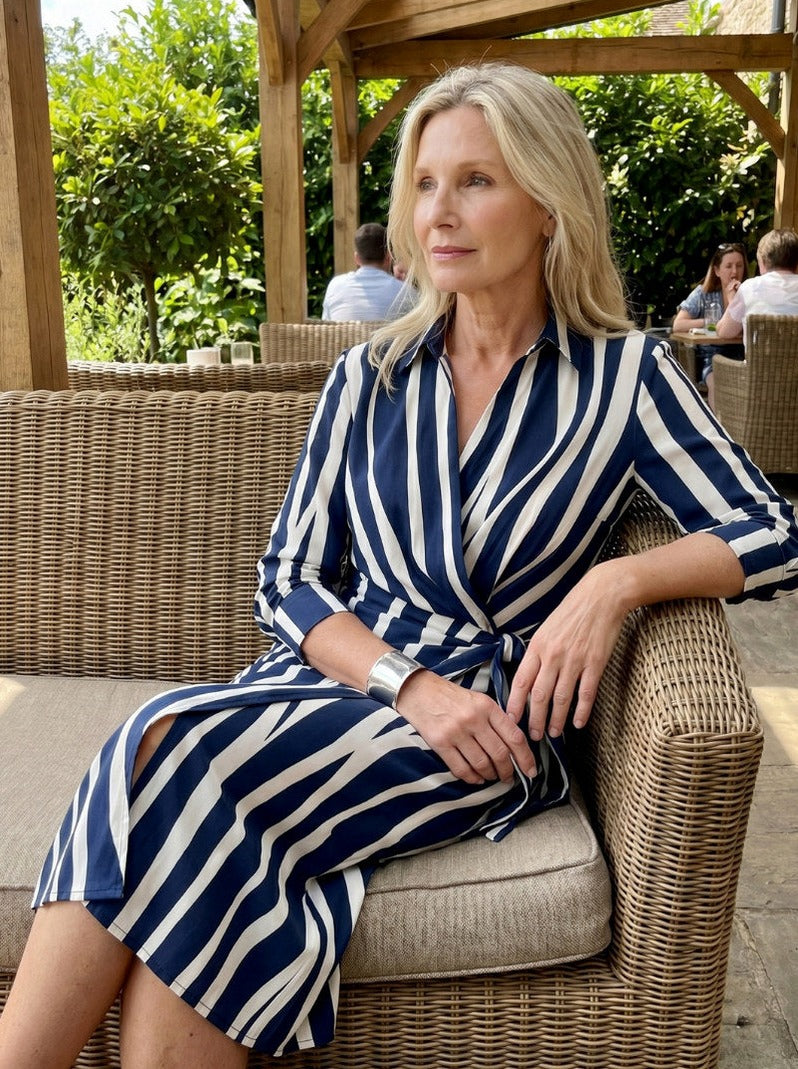 Printed Long Sleeve Twist Wrap Midi Dress