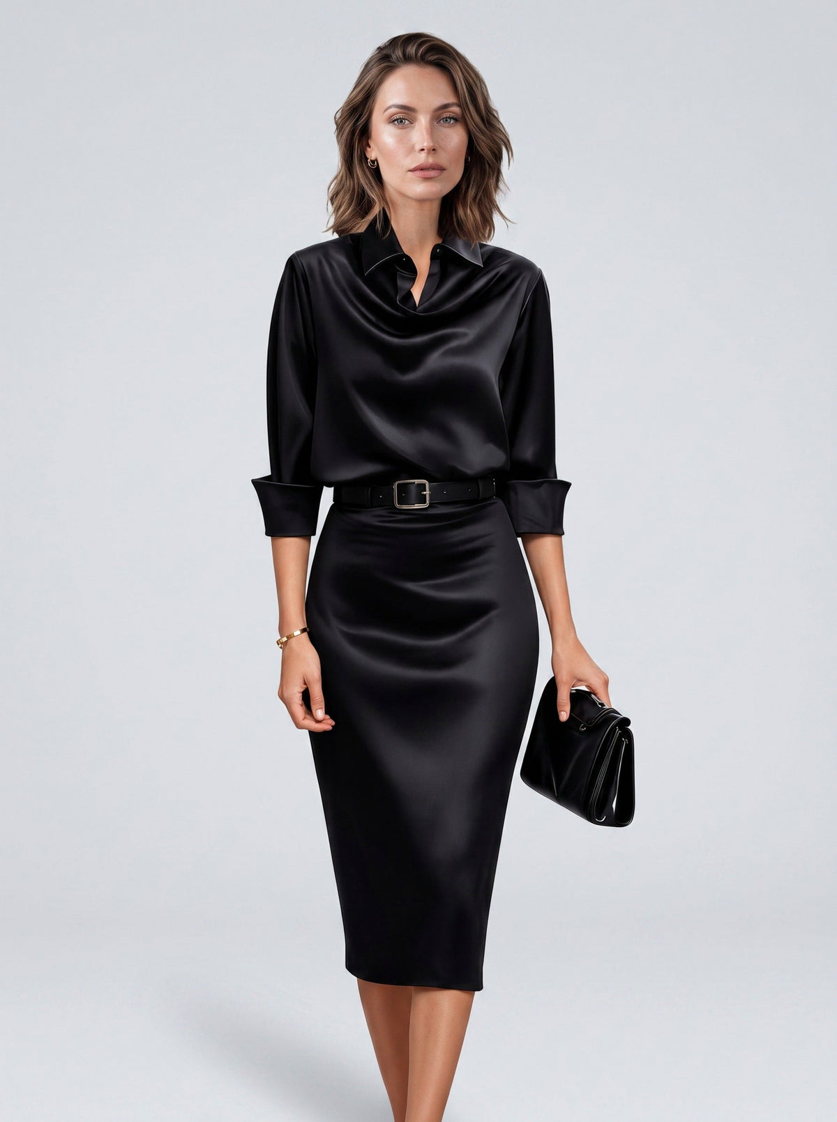Satin Cowl Neck Midi Dress