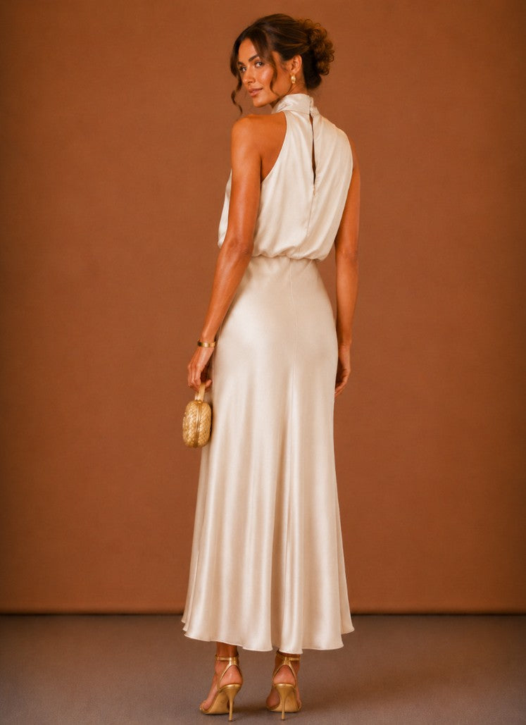 Women's Satin Halter Maxi Dress