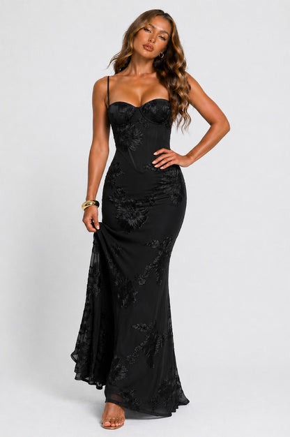 Floral Jacquard Corset Maxi Dress