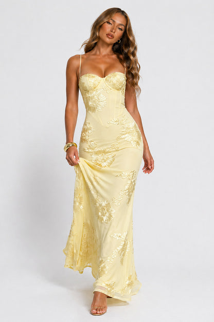 Floral Jacquard Corset Maxi Dress