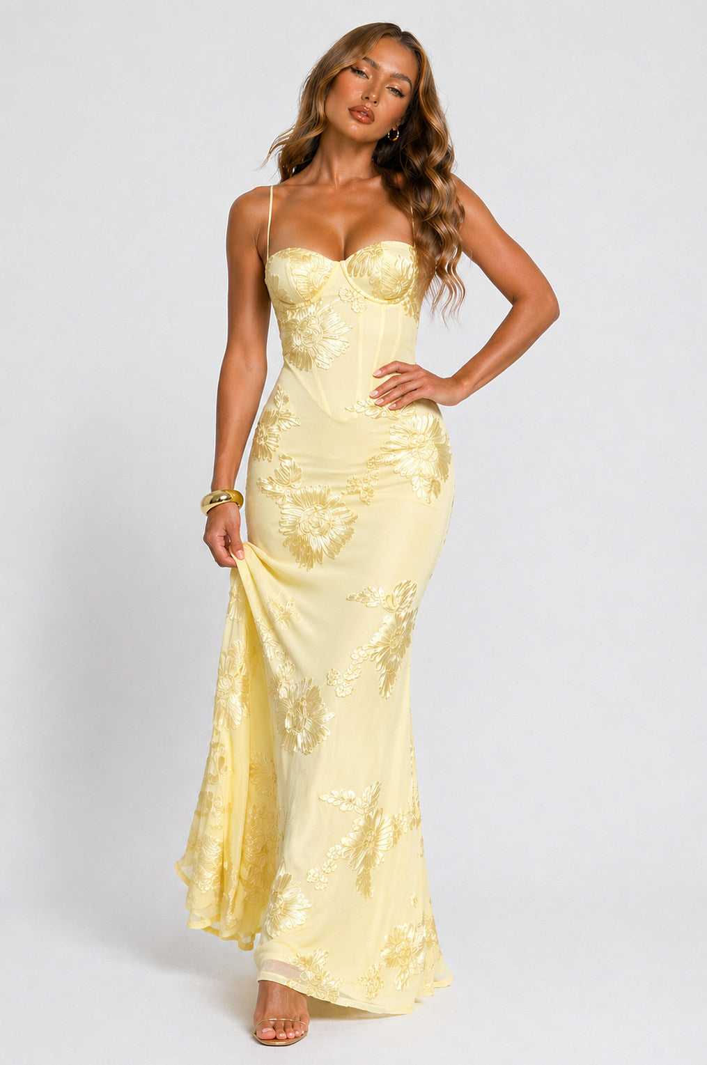 Floral Jacquard Corset Maxi Dress