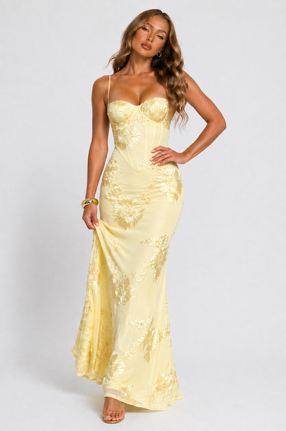Floral Jacquard Corset Maxi Dress