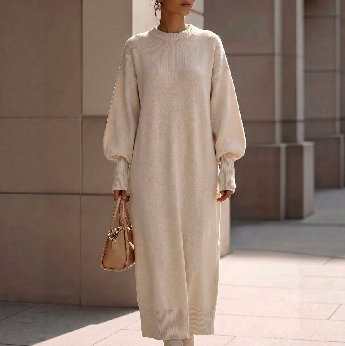 Balloon Sleeve Knit Maxi Sweater Dress