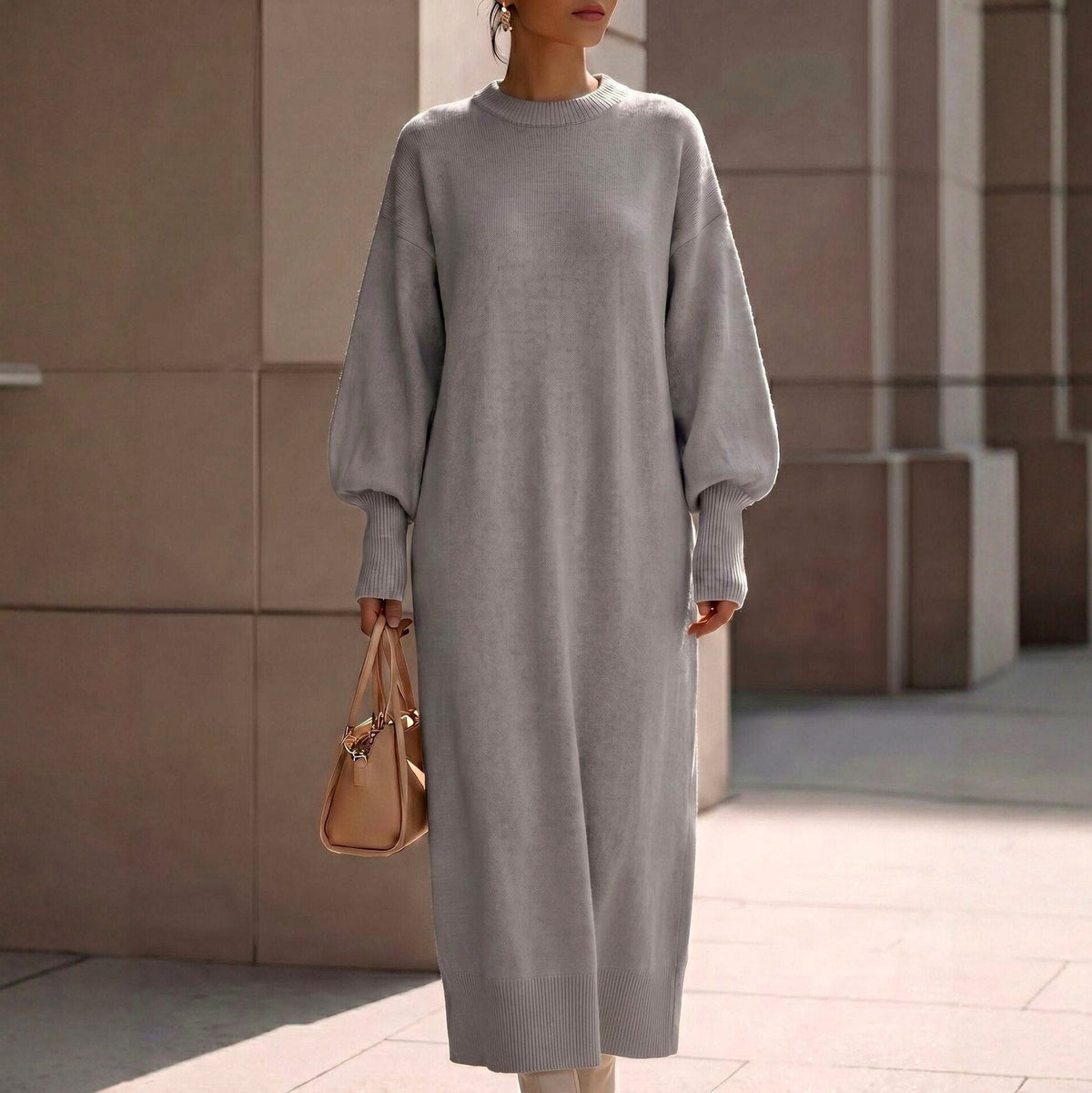 Balloon Sleeve Knit Maxi Sweater Dress