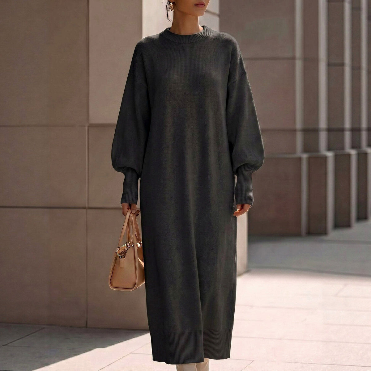 Balloon Sleeve Knit Maxi Sweater Dress