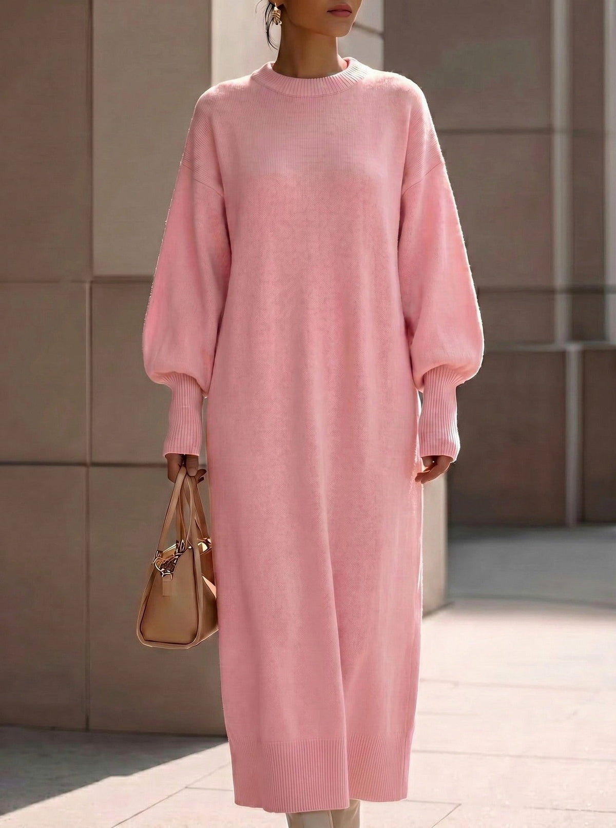 Balloon Sleeve Knit Maxi Sweater Dress