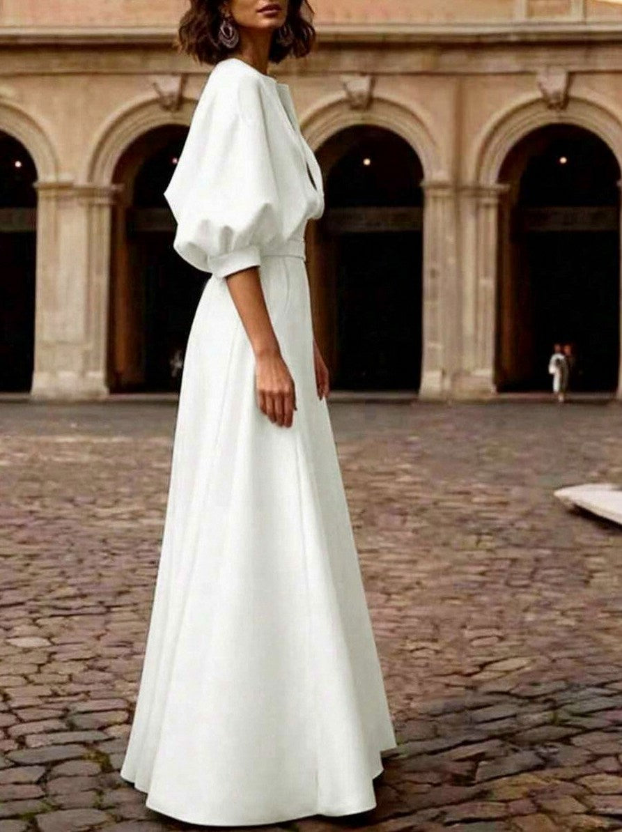Belted Puff Sleeve Maxi Dress