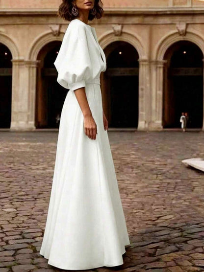 Belted Puff Sleeve Maxi Dress
