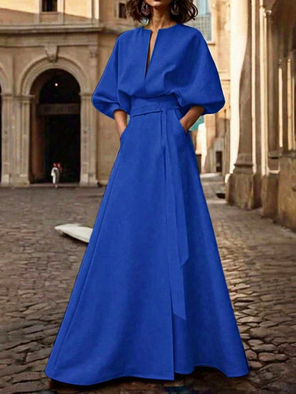 Belted Puff Sleeve Maxi Dress