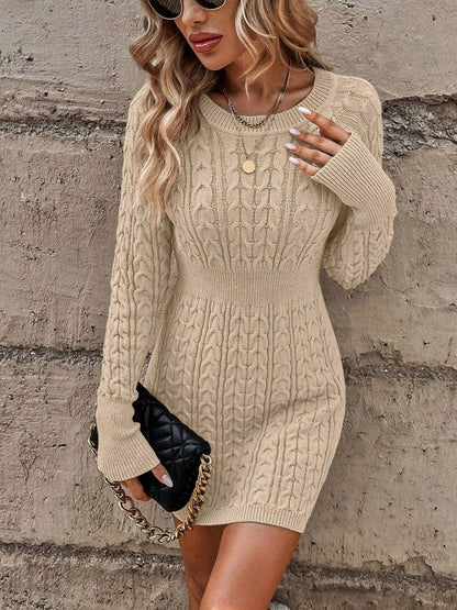 Cable Knit Long Sleeve Mini Sweater Dress