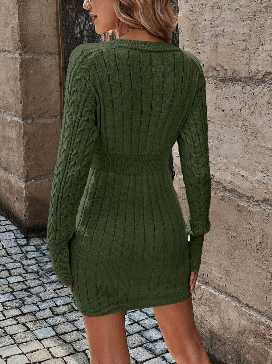 Cable Knit Long Sleeve Mini Sweater Dress