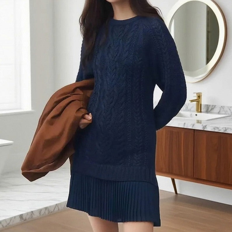 Cable Knit Pleated Mini Dress