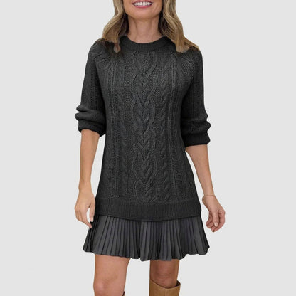 Cable Knit Pleated Mini Dress