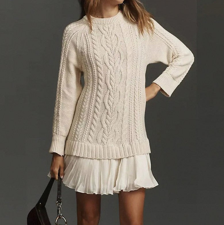 Cable Knit Pleated Mini Dress