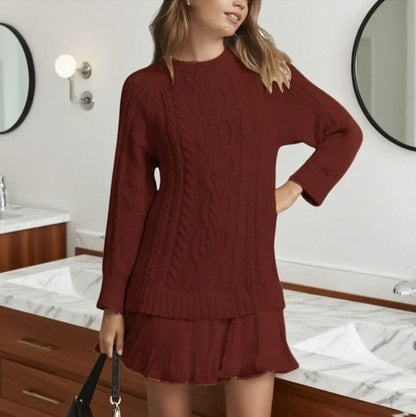Cable Knit Pleated Mini Dress