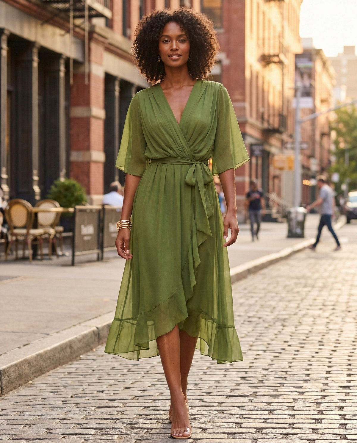 Chiffon 3/4 Kimono Sleeve Maxi Dress