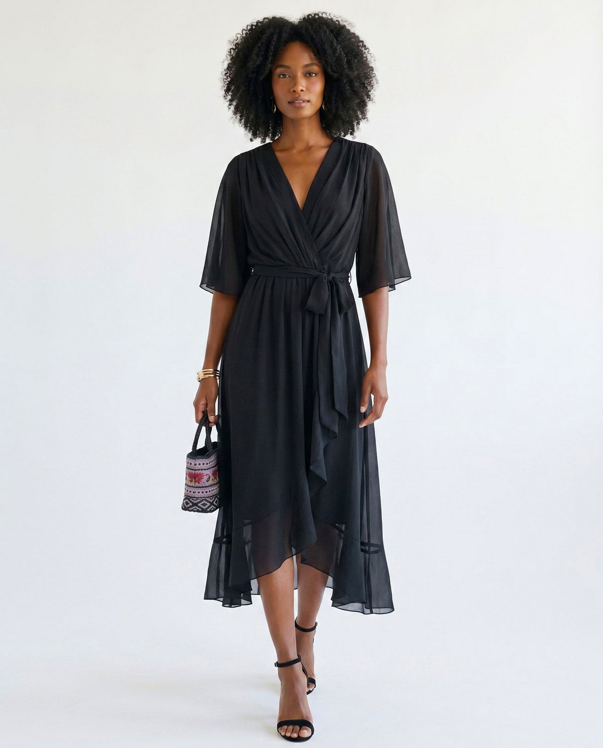 Chiffon 3/4 Kimono Sleeve Maxi Dress