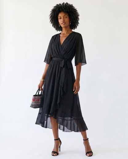 Chiffon 3/4 Kimono Sleeve Maxi Dress