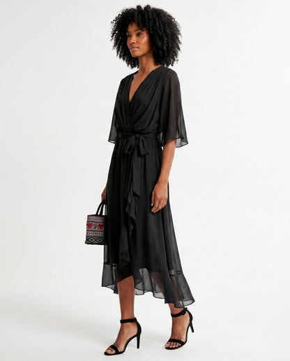 Chiffon 3/4 Kimono Sleeve Maxi Dress