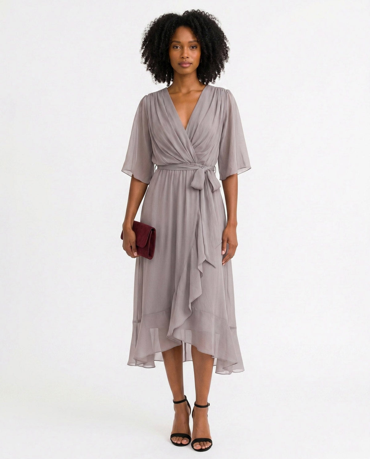 Chiffon 3/4 Kimono Sleeve Maxi Dress