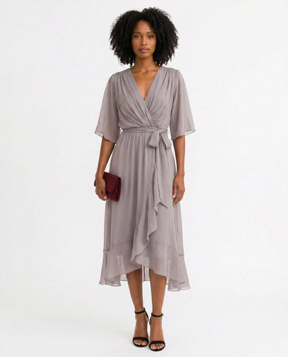 Chiffon 3/4 Kimono Sleeve Maxi Dress