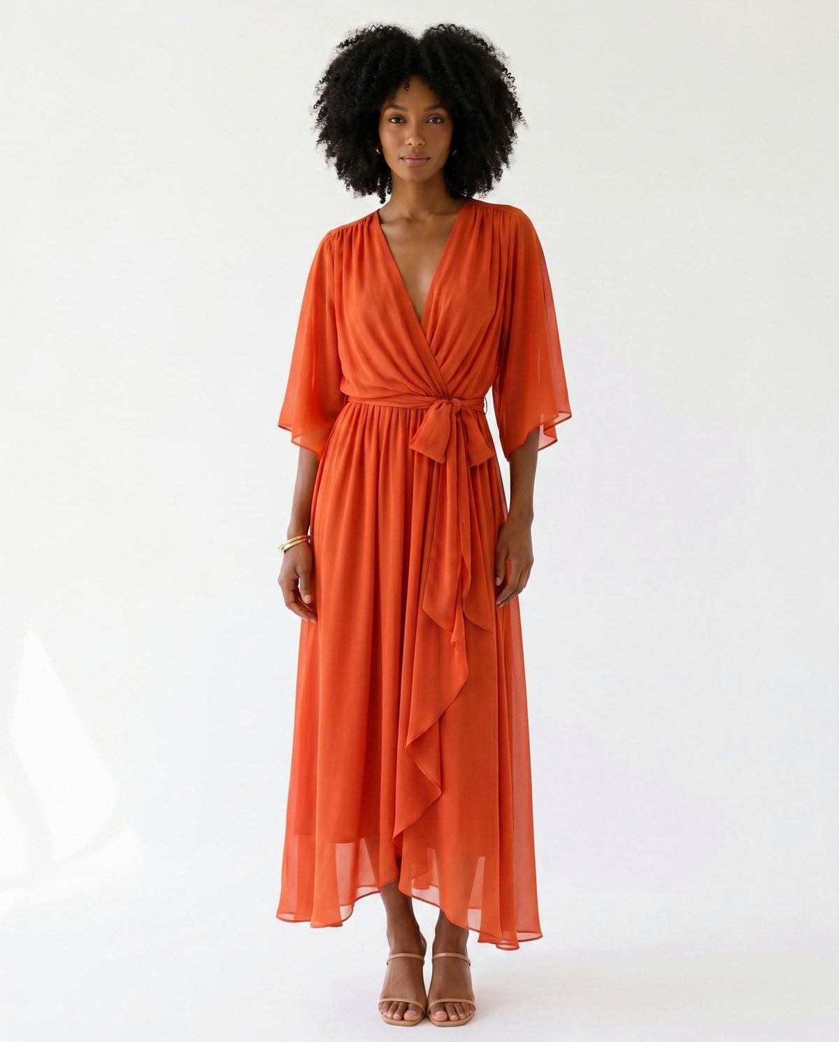 Chiffon 3/4 Kimono Sleeve Maxi Dress