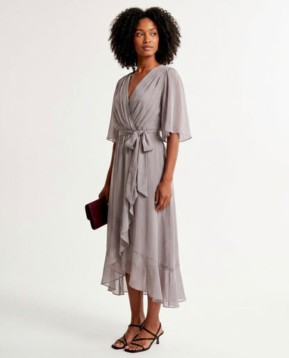 Chiffon 3/4 Kimono Sleeve Maxi Dress