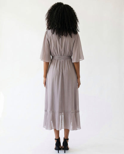 Chiffon 3/4 Kimono Sleeve Maxi Dress