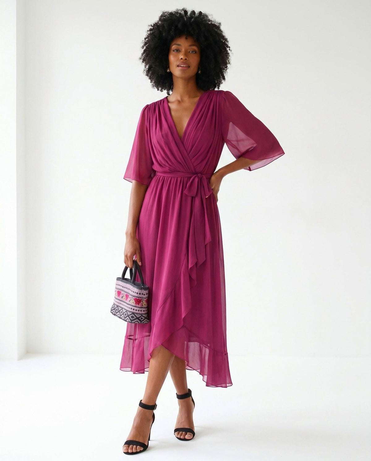 Chiffon 3/4 Kimono Sleeve Maxi Dress