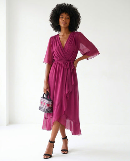 Chiffon 3/4 Kimono Sleeve Maxi Dress