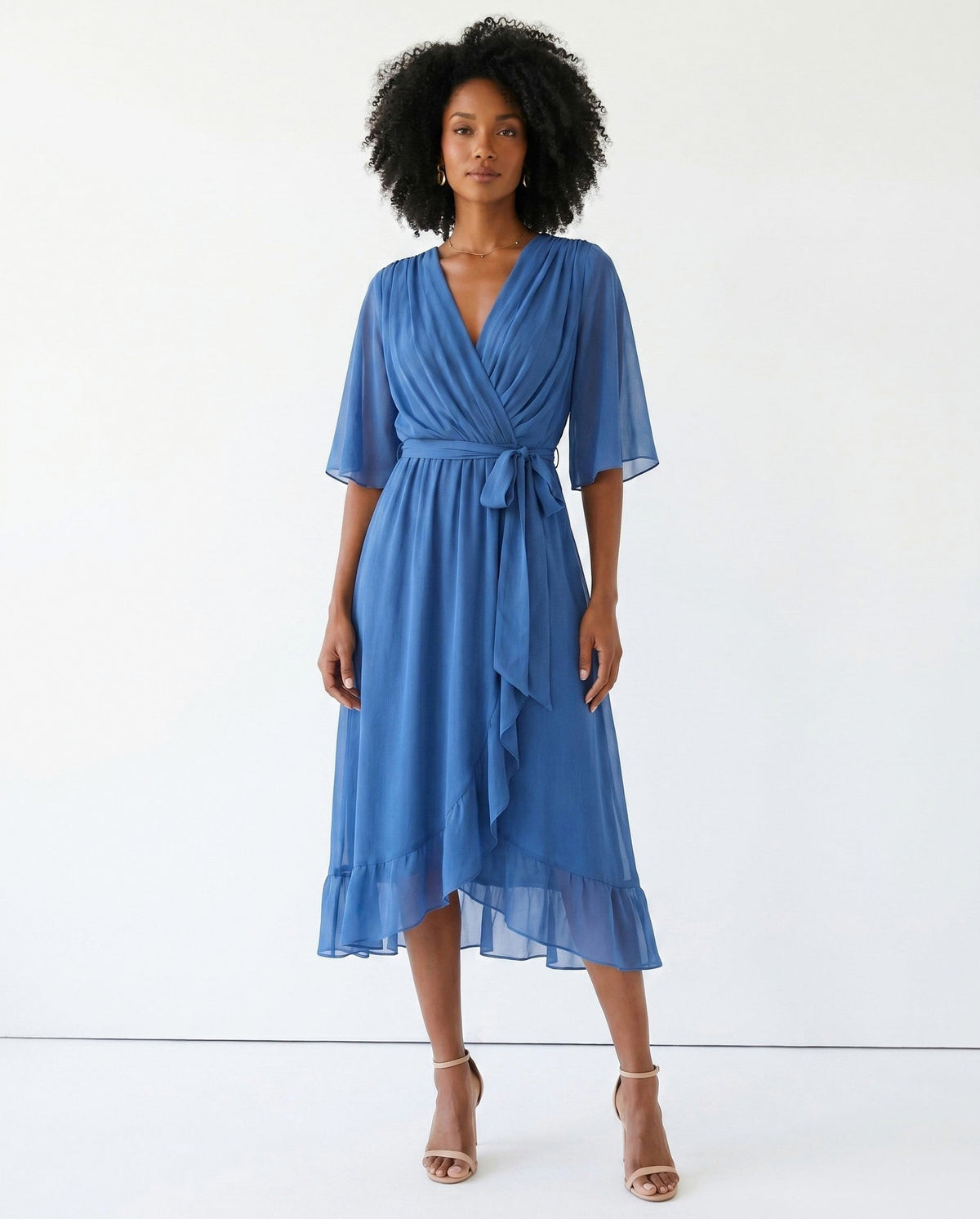 Chiffon 3/4 Kimono Sleeve Maxi Dress
