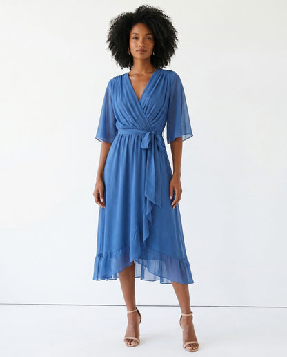 Chiffon 3/4 Kimono Sleeve Maxi Dress