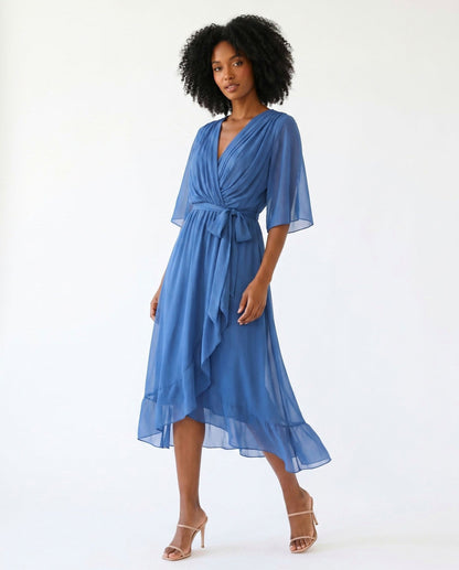 Chiffon 3/4 Kimono Sleeve Maxi Dress