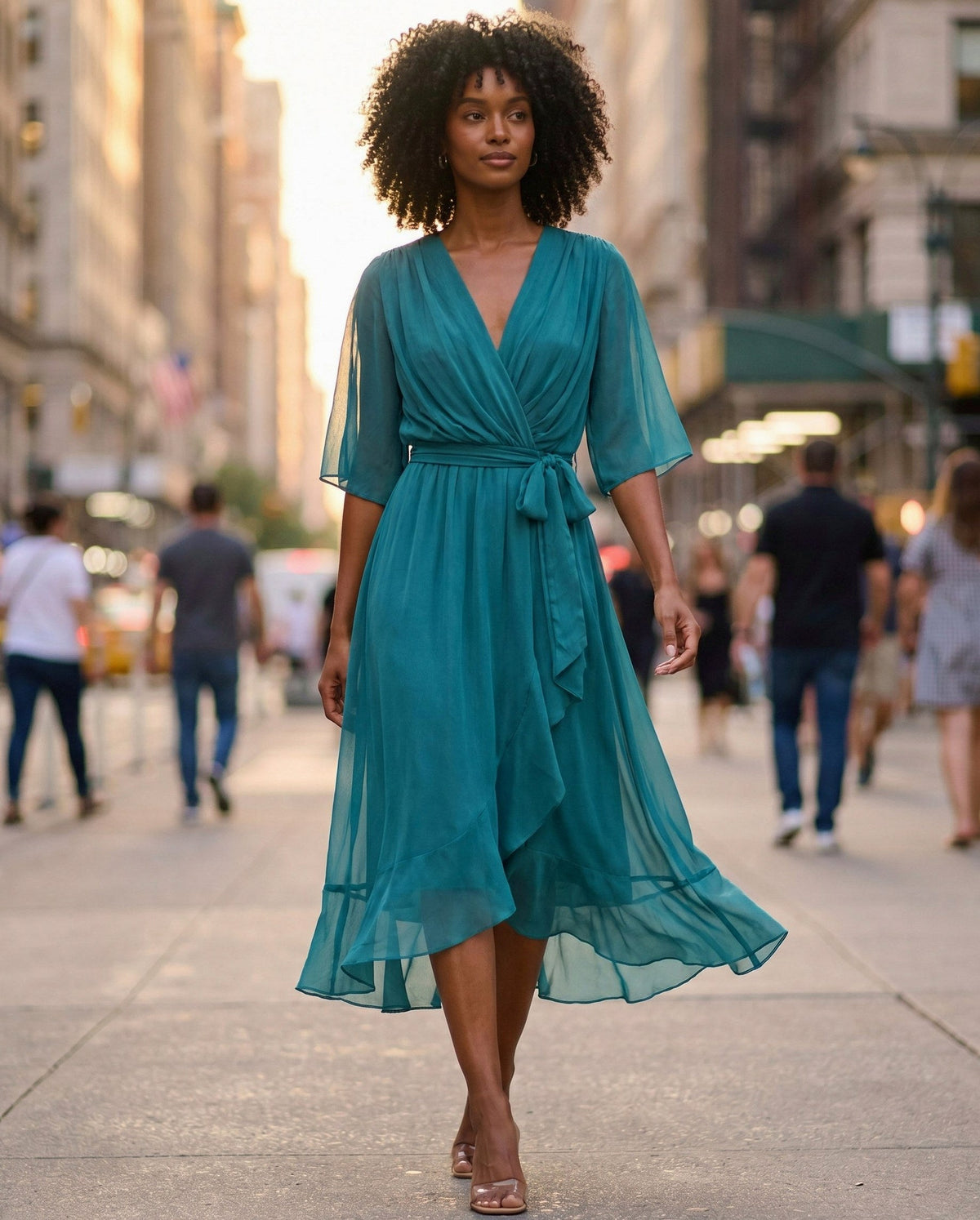 Chiffon 3/4 Kimono Sleeve Maxi Dress
