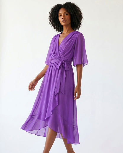 Chiffon 3/4 Kimono Sleeve Maxi Dress