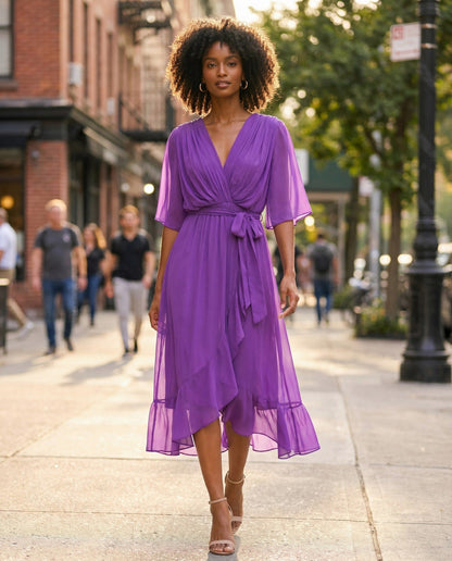 Chiffon 3/4 Kimono Sleeve Maxi Dress