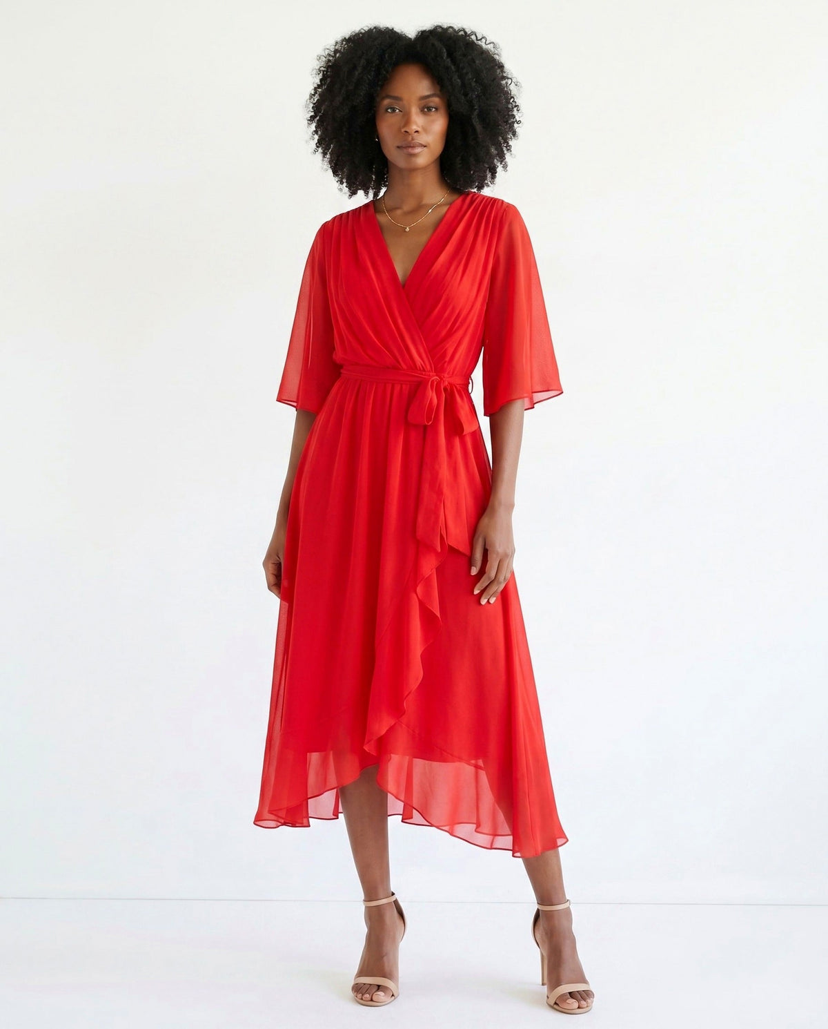 Chiffon 3/4 Kimono Sleeve Maxi Dress