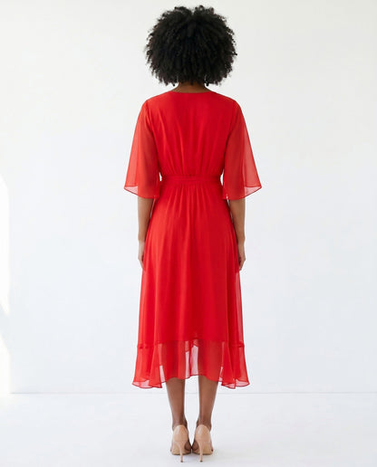 Chiffon 3/4 Kimono Sleeve Maxi Dress