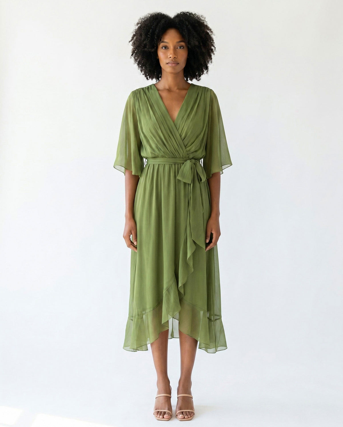 Chiffon 3/4 Kimono Sleeve Maxi Dress
