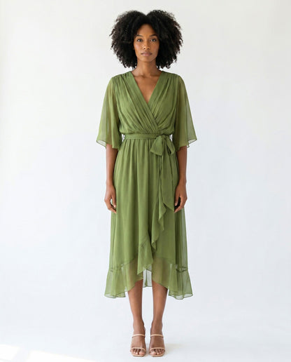 Chiffon 3/4 Kimono Sleeve Maxi Dress