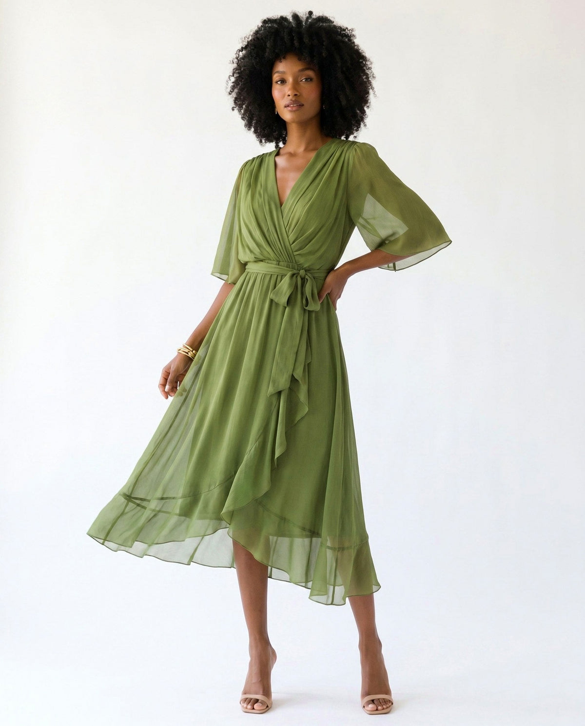 Chiffon 3/4 Kimono Sleeve Maxi Dress
