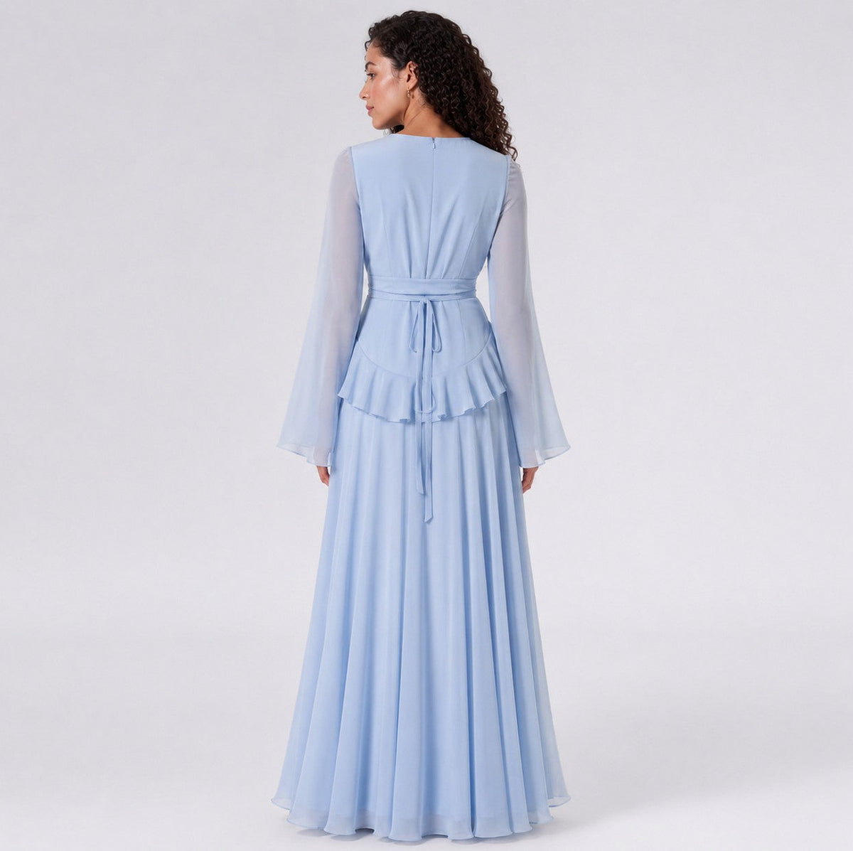 Chiffon Long Sleeve Ruffle Maxi Dress