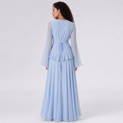 Chiffon Long Sleeve Ruffle Maxi Dress