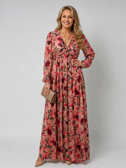 Chiffon Long Sleeve Tiered Maxi Dress
